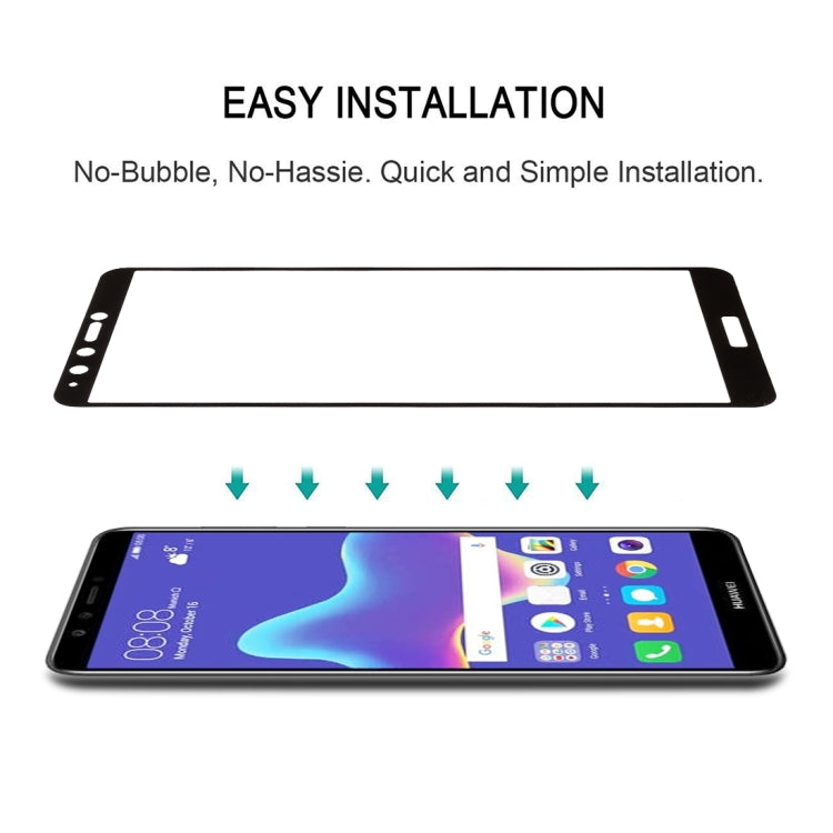 Pellicola a schermo intero in vetro temperato serigrafato antigraffio 9H 2.5D per Huawei Y9 (2018), For Y9 (2018) (1 PCS) Black, For Y9 (2018) (1 PCS)