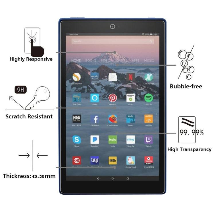 Pellicola in vetro temperato a schermo intero da 0,3 mm 9H per Amazon Kindle Fire HD 10 2017, For Fire HD 10 2017 (1pc)