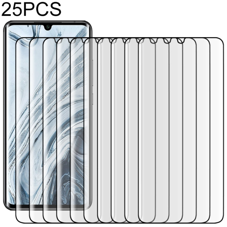 25 pezzi per Xiaomi Mi Note 10 9H HD Pellicola in vetro temperato con bordo curvo 3D (trasparente), For Xiaomi Mi Note 10(25 PCS), For Xiaomi Mi Note 10(Black)(25 PCS)