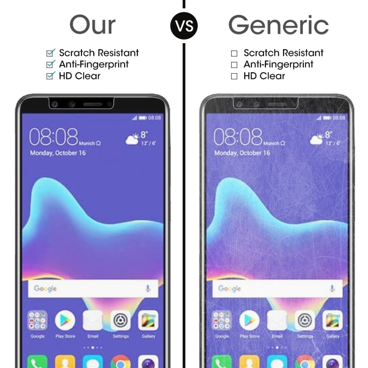 Pellicola in vetro temperato 9H 2.5D da 50 PZ 0,26mm per Huawei Y9 (2018), For Y9 (2018) (50 PCS)