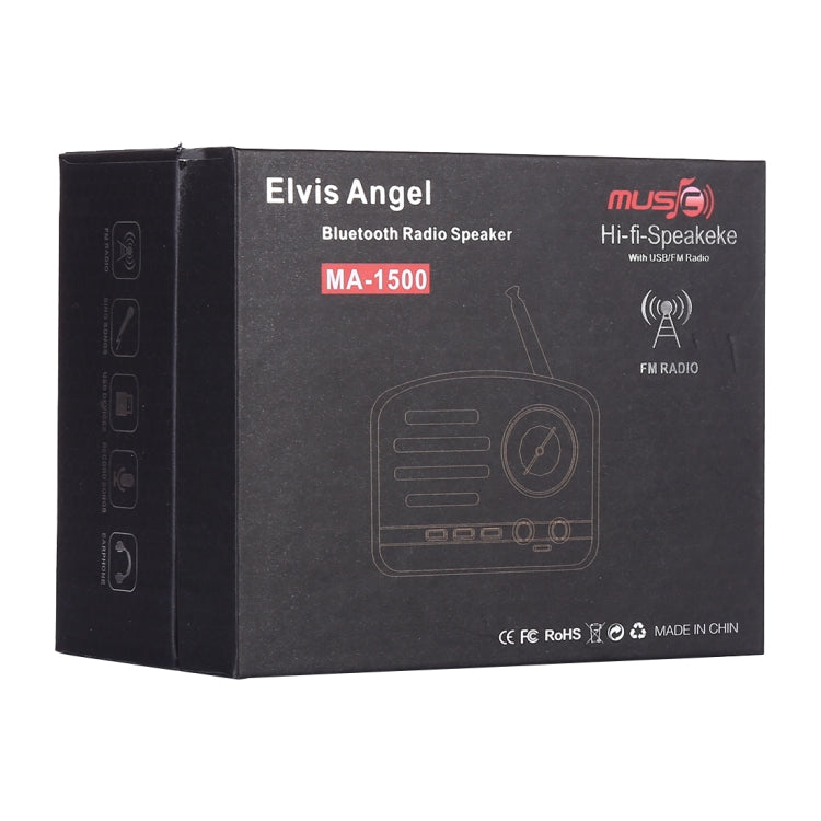 Elvis Angel MA-1500 Altoparlante radio HiFi Bluetooth retrò con luce LED colorata, supporto USB e FM e Aux da 3,5 mm