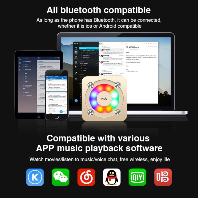 Altoparlante stereo Bluetooth portatile A9 con microfono e luce integrati, supporta chiamate in vivavoce, scheda TF e ingresso AUX, distanza Bluetooth: 10 m, with Light(Gold), with Light(Black), with Light(Rose Gold)