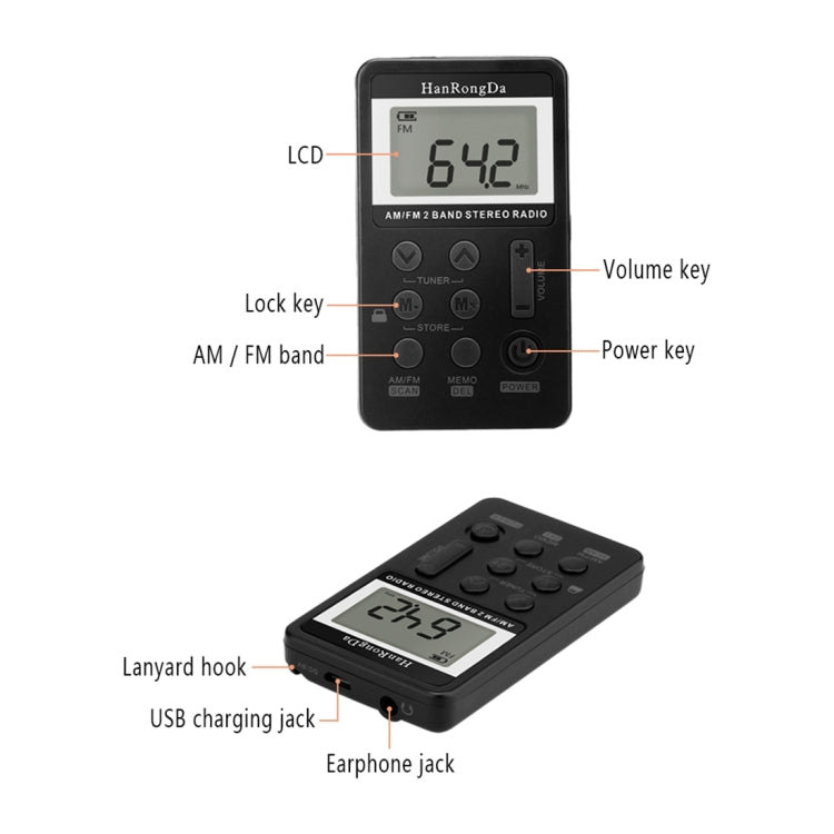 Mini ricevitore radio portatile AM/FM con schermo LCD