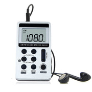 Mini Portable Rechargeable Dual Band AM/FM Stereo Radio Receiver with LCD Screen, Earphone Jack and Lanyard