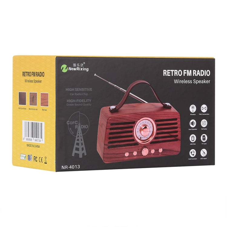 NewRixing NR-4013 Altoparlante FM wireless a mano retrò Manchurian Ash Texture con funzione di chiamata, supporto TF Card e disco U