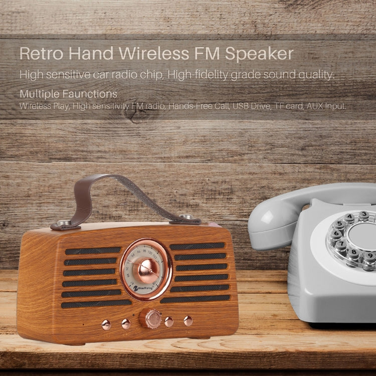 NewRixing NR-4013 Altoparlante FM wireless a mano retrò Manchurian Ash Texture con funzione di chiamata, supporto TF Card e disco U