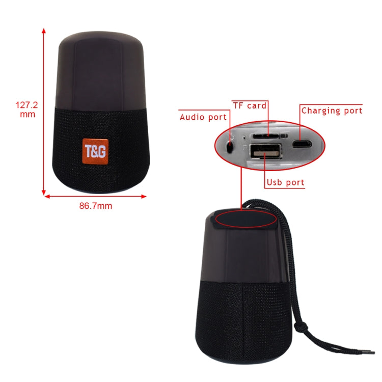 T&G TG168 Altoparlante stereo portatile wireless Bluetooth V5.0 con maniglia, microfono integrato, supporto luce LED lampeggiante e scheda TF e disco U, ingresso AUX e FM, TG168