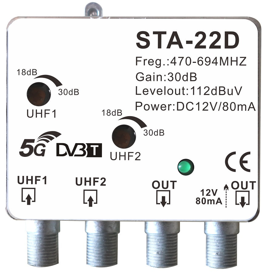 Amplificatore da palo STA-22D 2 ingressi UHF 2 uscite STA-22D 8055598010223 MT388