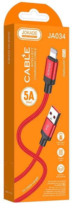 Cavo per ricarica e sincronizzazione 1m 5A USB Lightning rosso JA03A N224 6921042134604