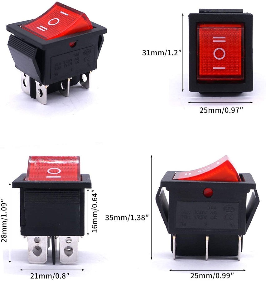 Interruttore a bilanciere DPDT ON/OFF/ON 6 Pin 3 Posizioni 6A 250V 10A 125V con luce LED N457