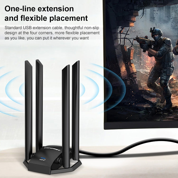 COMFAST CF-966AX Adattatore WiFi 6 wireless ad alta potenza Dual Band 1800Mbps USB3.0 a guida libera, CF-966AX