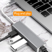 HUB convertitore adattatore da USB-C/Tipo-C a Fast Ethernet RJ45 e 3 x USB 3.0, Fast Ethernet