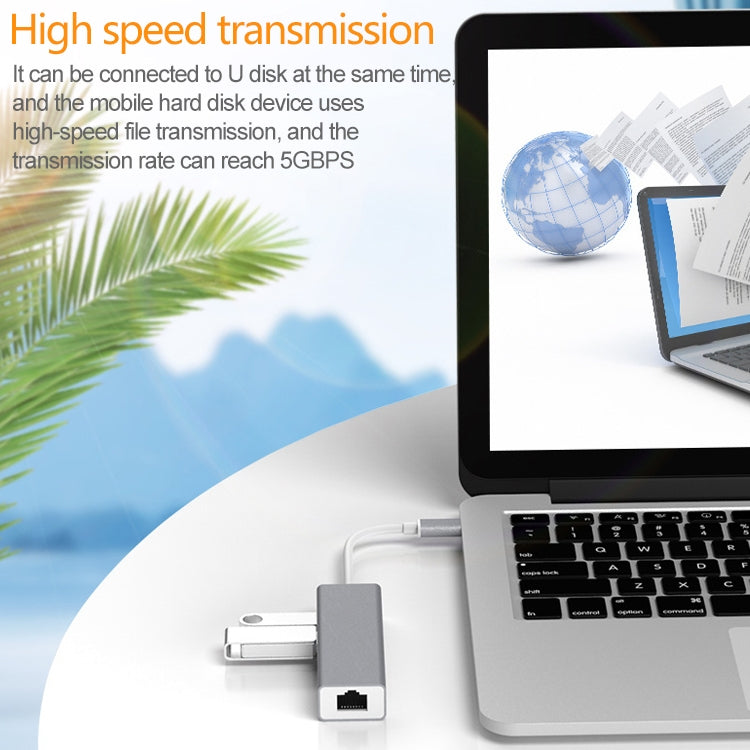 HUB convertitore adattatore da USB-C/Tipo-C a Fast Ethernet RJ45 e 3 x USB 3.0, Fast Ethernet