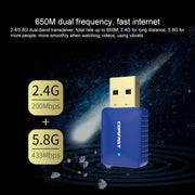 Ricevitore adattatore di rete USB WiFi Bluetooth dual-band COMFAST CF-726B da 650 Mbps, CF-726B