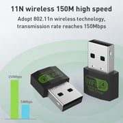 Ricevitore di segnale WiFi adattatore di rete wireless Mini USB da 150 Mbps, 150M