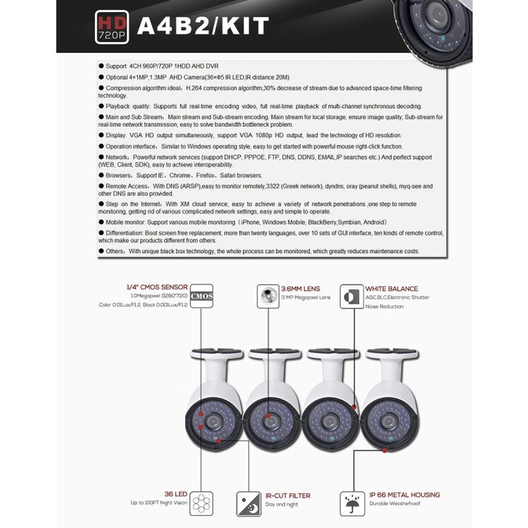 Kit NVR 4 canali con telecamera IP bullet 1MP IR 20 m