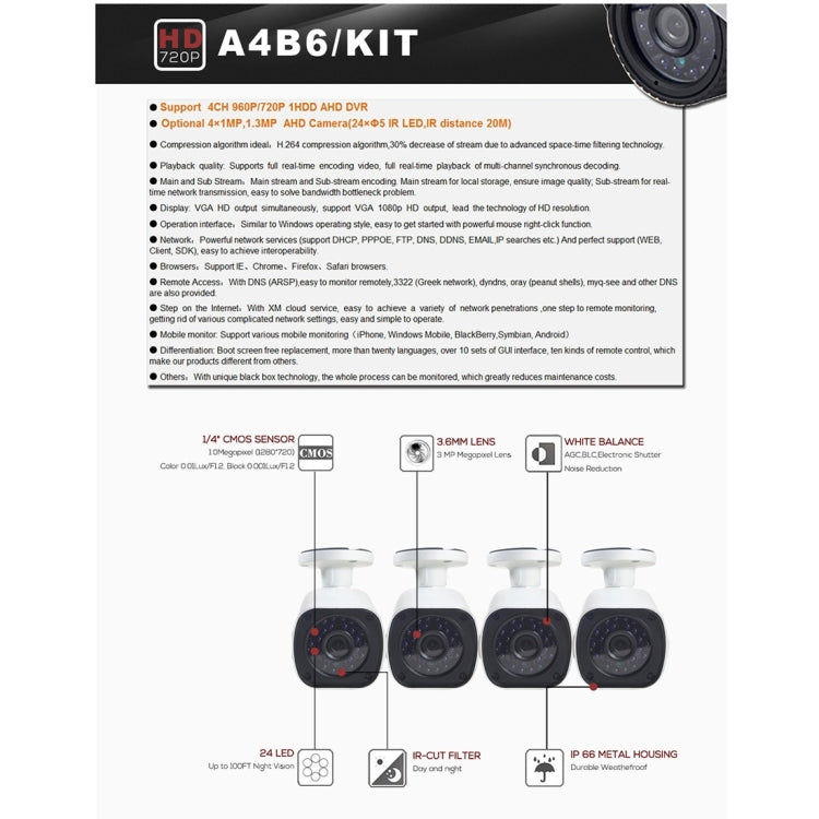 Kit NVR 4 canali con telecamere IP bullet 720P-1080P