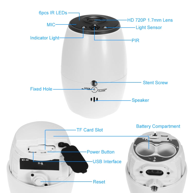 VESAFE VS-DC01 Telecamera IP Wifi Wireless Audio Bidirezionale HD 720P di Sicurezza, Supporta Visione Notturna e Rilevamento PIR e Scheda TF, Impermeabile IP54, VS-DC01