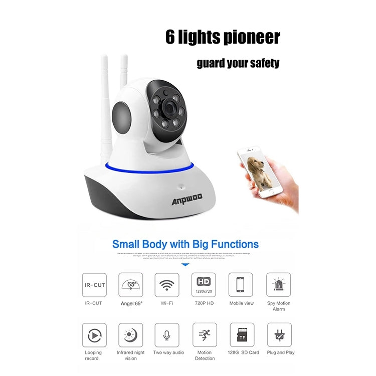 Telecamera IP WiFi Anpwoo AP001 1.0MP 720P HD, supporto rilevamento movimento/visione notturna, AP001