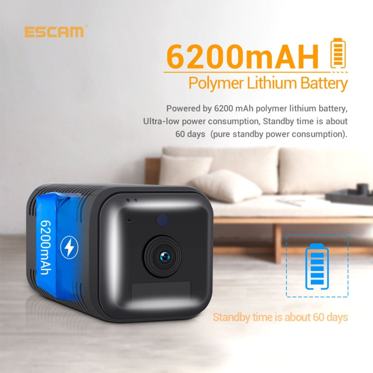 Telecamera IP WiFi ESCAM G18 1080P Full HD con batteria ricaricabile, supporto visione notturna/rilevamento movimento PIR/scheda TF/audio bidirezionale, G18