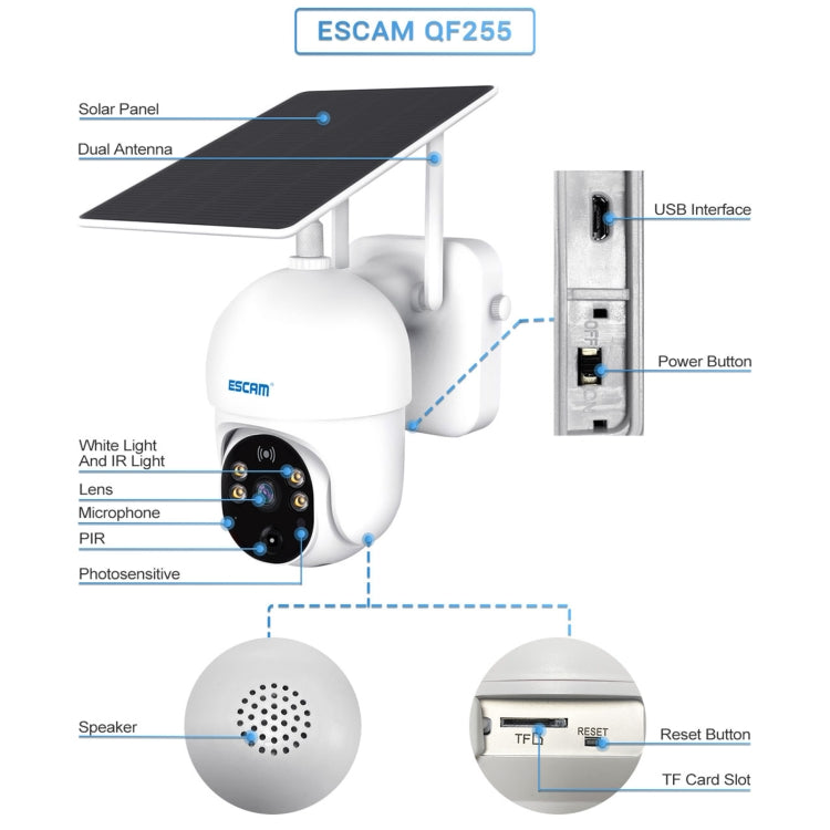 ESCAM QF255 Telecamera solare WiFi HD 1080P