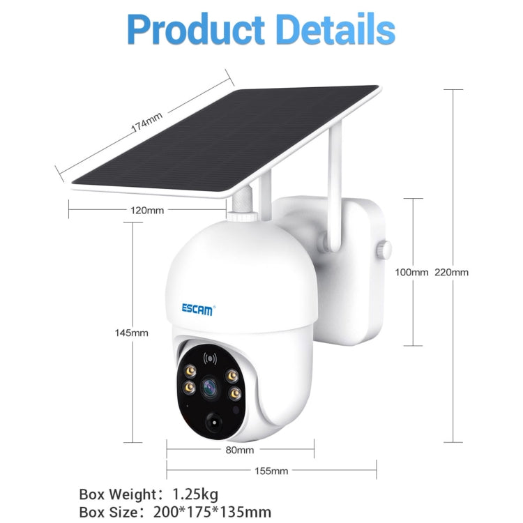 ESCAM QF255 Telecamera solare WiFi HD 1080P