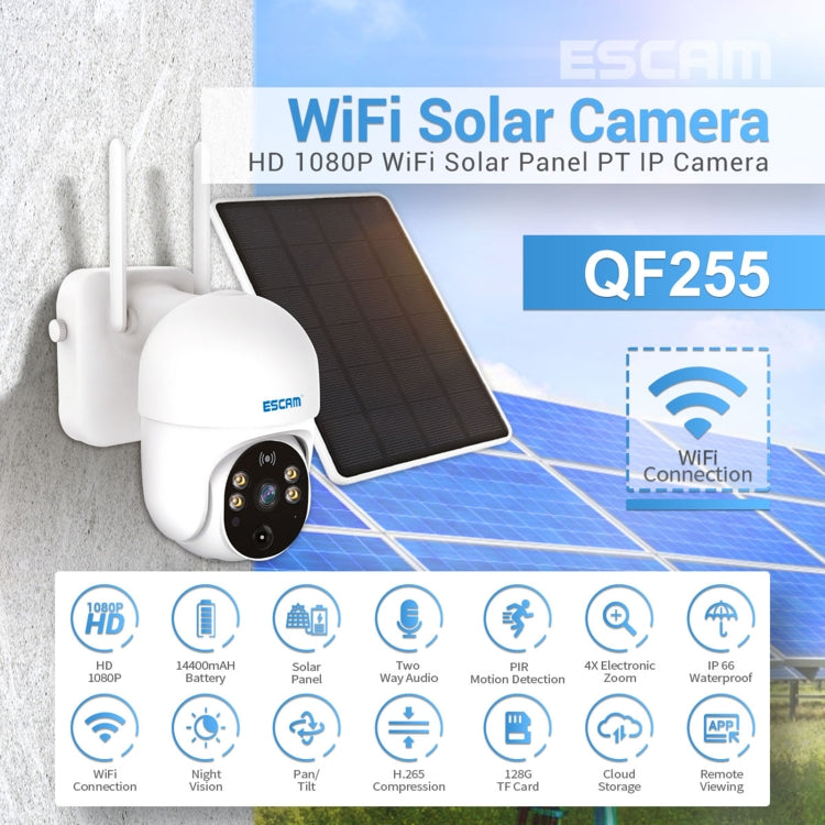 ESCAM QF255 Telecamera solare WiFi HD 1080P