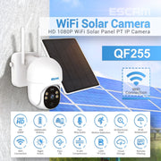 ESCAM QF255 Telecamera solare WiFi HD 1080P da 2,0 milioni di pixel, supporto vocale bidirezionale e rilevamento del movimento PIR, visione notturna e scheda TF, QF255