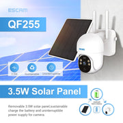 ESCAM QF255 Telecamera solare WiFi HD 1080P da 2,0 milioni di pixel, supporto vocale bidirezionale e rilevamento del movimento PIR, visione notturna e scheda TF, QF255