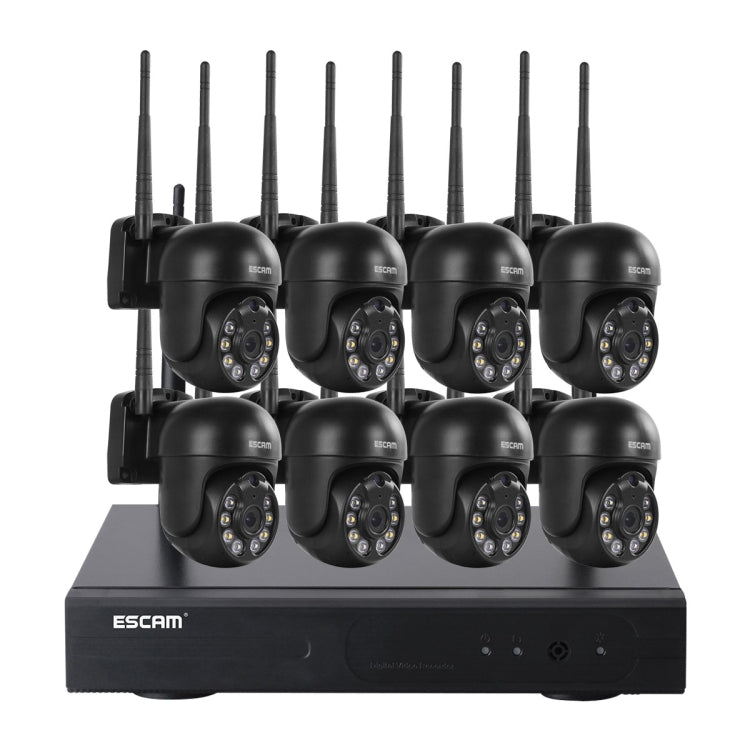 ESCAM WNK618 Sistema di sicurezza NVR HD con telecamera dome wireless a 8 canali da 3,0 milioni di pixel, supporto per rilevamento del movimento, audio bidirezionale, visione notturna a colori e scheda TF, presa EU, WNK618
