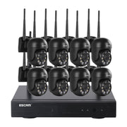 ESCAM WNK618 Sistema di sicurezza NVR HD con telecamera dome wireless a 8 canali da 3,0 milioni di pixel, supporto per rilevamento del movimento, audio bidirezionale, visione notturna a colori e scheda TF, presa EU, WNK618