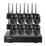 ESCAM WNK618 Sistema di sicurezza NVR HD con telecamera dome wireless a 8 canali da 3,0 milioni di pixel, supporto per rilevamento del movimento, audio bidirezionale, visione notturna a colori e scheda TF, presa EU, WNK618