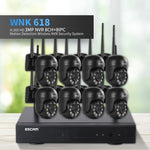 ESCAM WNK618 Sistema di sicurezza NVR HD con telecamera dome wireless a 8 canali da 3,0 milioni di pixel, supporto per rilevamento del movimento, audio bidirezionale, visione notturna a colori e scheda TF, presa EU, WNK618