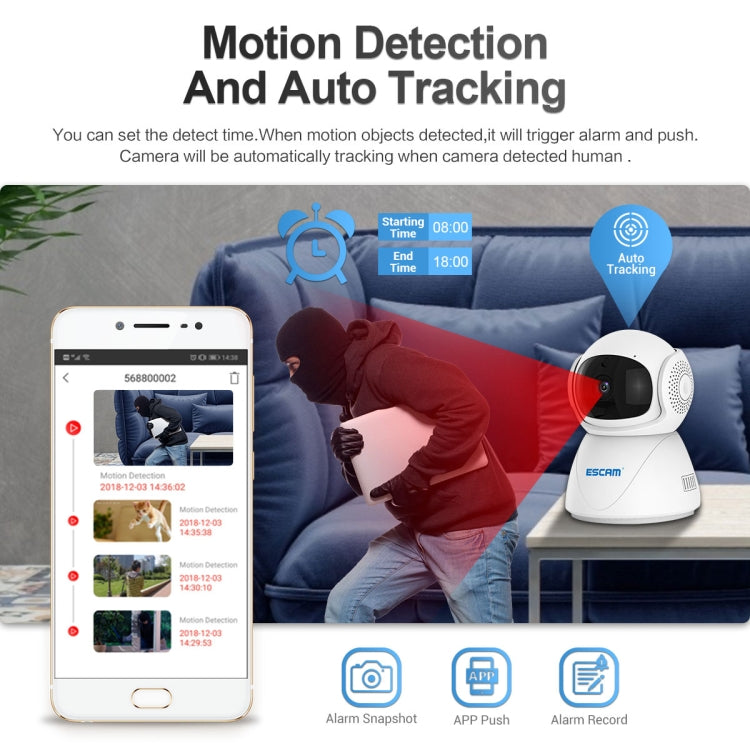 Telecamera IP WiFi ESCAM PT201 HD 1080P con visione notturna