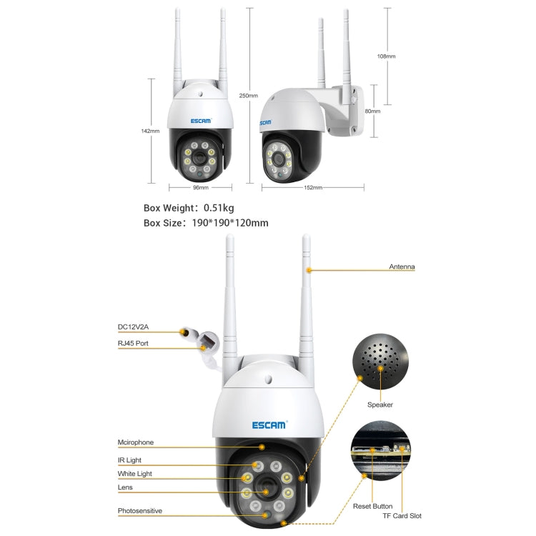 Telecamera IP WiFi ESCAM PT207 HD 1080P, supporto audio bidirezionale/rilevamento movimento/visione notturna/scheda TF, PT207