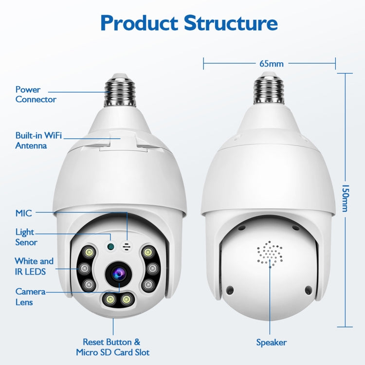 DP18 3.0MP Smart WiFi 1080P HD Telecamera per lampadina di rete esterna, supporto per visione notturna a infrarossi, rilevamento del movimento e scheda TF, DP18