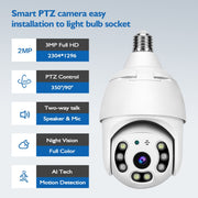 DP18 3.0MP Smart WiFi 1080P HD Telecamera per lampadina di rete esterna, supporto per visione notturna a infrarossi, rilevamento del movimento e scheda TF, DP18