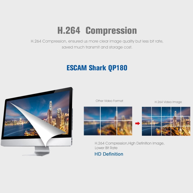 ESCAM Shark QP180 960P Obiettivo Fisheye da 360 gradi Telecamera IP WiFi da 1,3 MP, Supporto rilevamento del movimento/Visione notturna, Distanza IR: 10 m, QP180