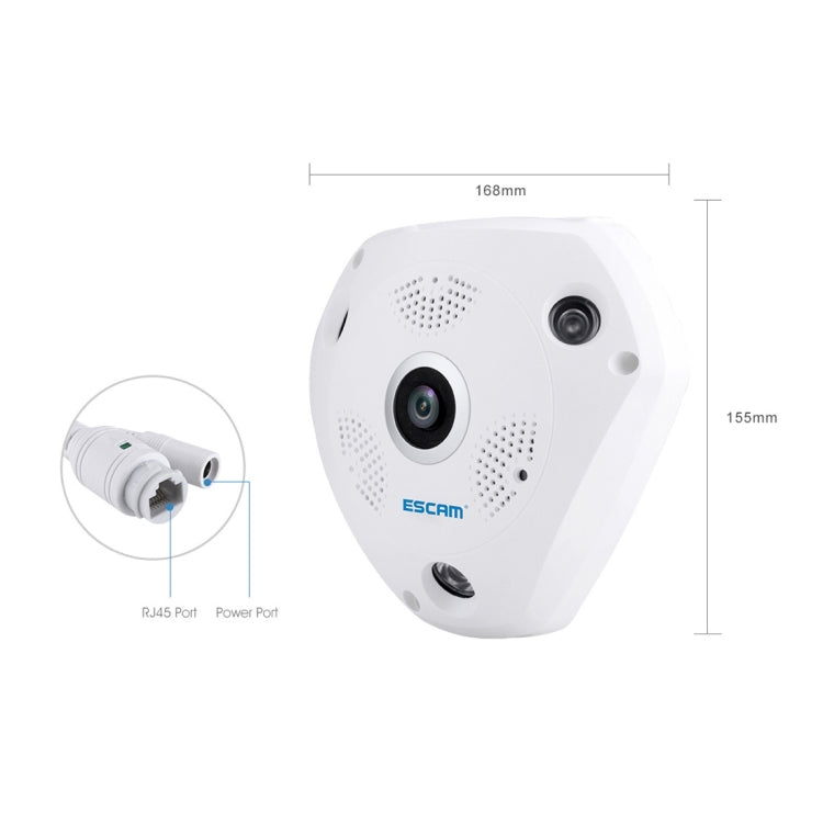 ESCAM Shark QP180 960P Obiettivo Fisheye da 360 gradi Telecamera IP WiFi da 1,3 MP, Supporto rilevamento del movimento/Visione notturna, Distanza IR: 10 m, QP180