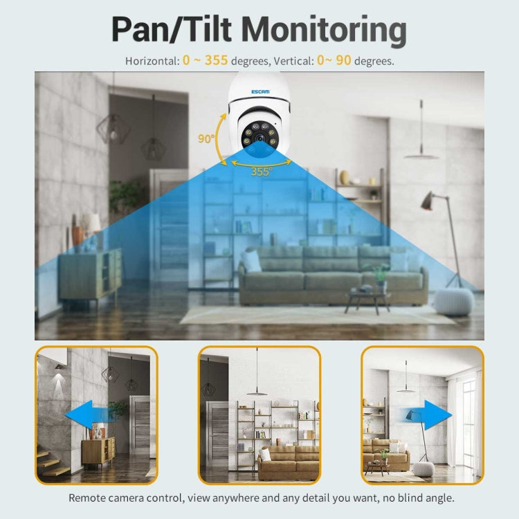 Telecamera WiFi ESCAM PT208 1080P HD con lampadina, supporto rilevamento movimento, audio bidirezionale, visione notturna, scheda TF, ESCAM PT208