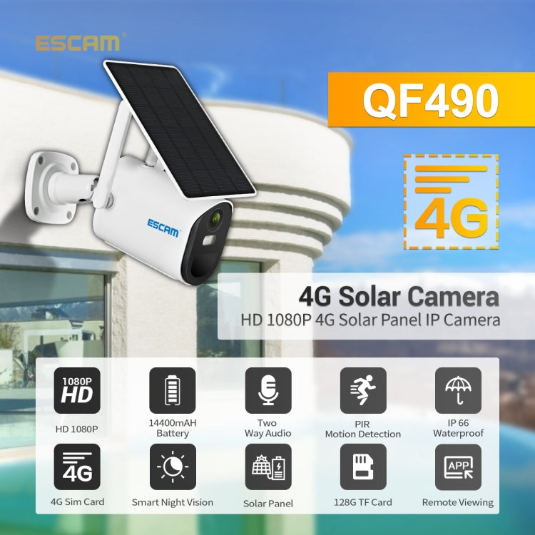 Telecamera IP a pannello solare ESCAM QF490 HD 1080P 4G 3,8 W, versione UE, EU Version