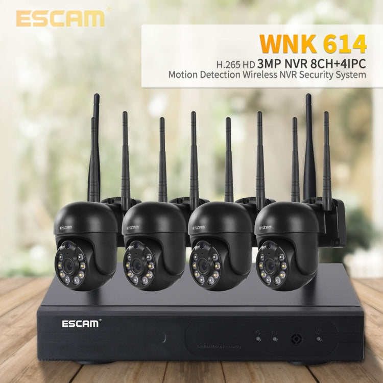 ESCAM WNK614 HD 3,0 milioni di pixel Sistema di sicurezza NVR wireless a 8 canali + 4IPC wireless, presa AU, WNK614