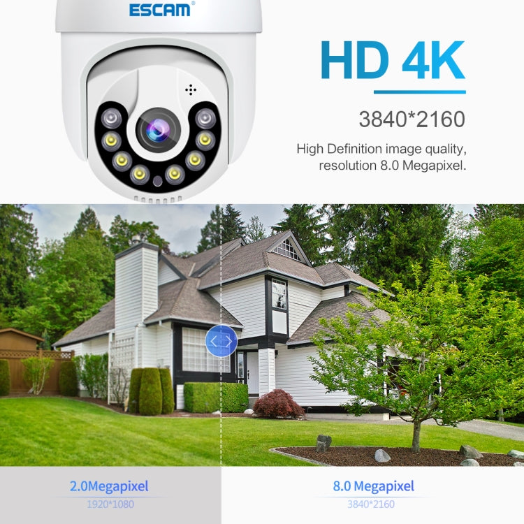 ESCAM QF800 H.265X 8MP AI Rilevamento umanoide Monitoraggio automatico Telecamera IP WiFi impermeabile, presa UK, UK Plug