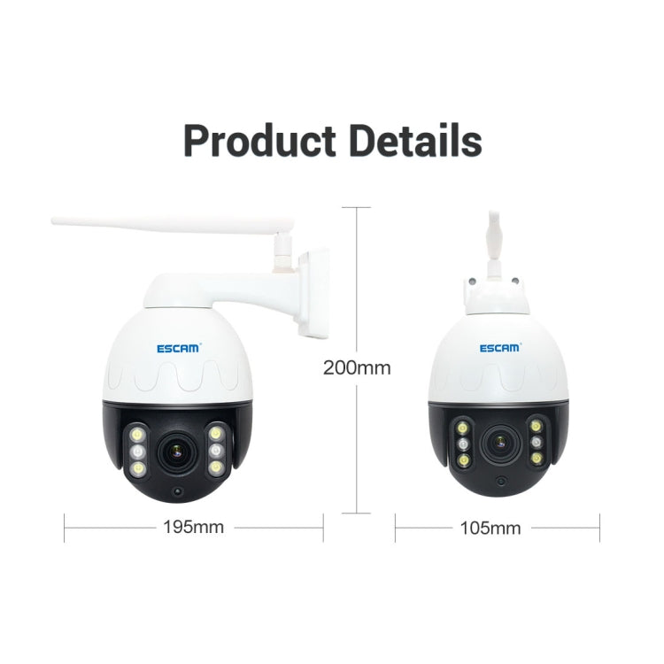 Telecamera IP impermeabile ESCAM Q5068 H.265 5MP Pan / Tilt / Zoom 4X WiFi, supporto ONVIF conversazione bidirezionale e visione notturna, presa AU, EU Plug, AU Plug, UK Plug, US Plug