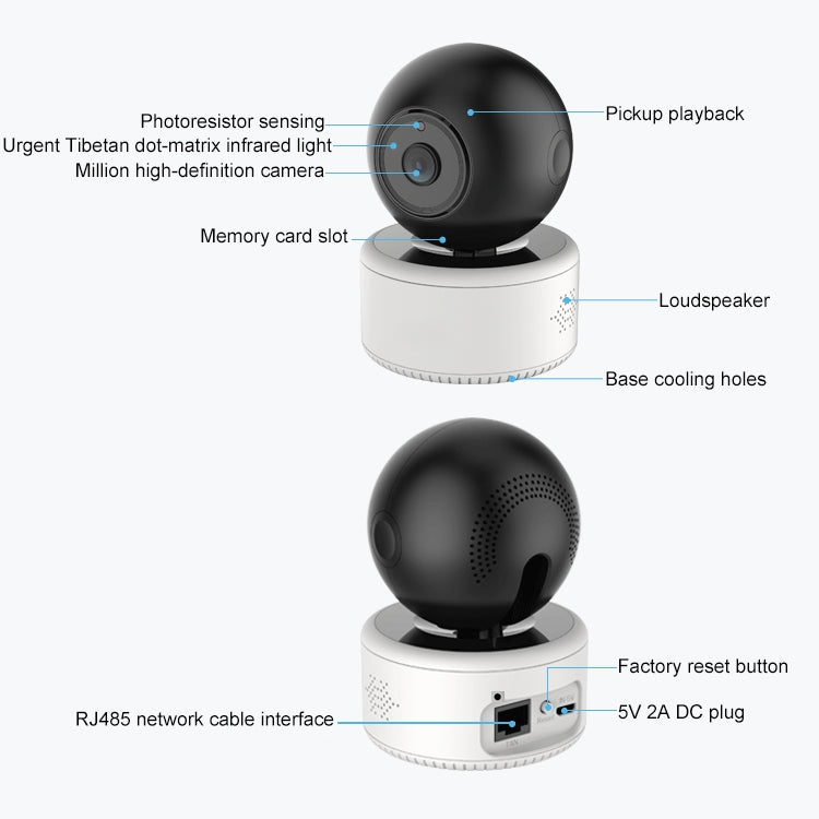 YT46 Telecamera per interni wireless HD con testa vibrante, supporto per rilevamento del movimento, visione notturna a infrarossi e scheda micro SD, spina AU, YT46