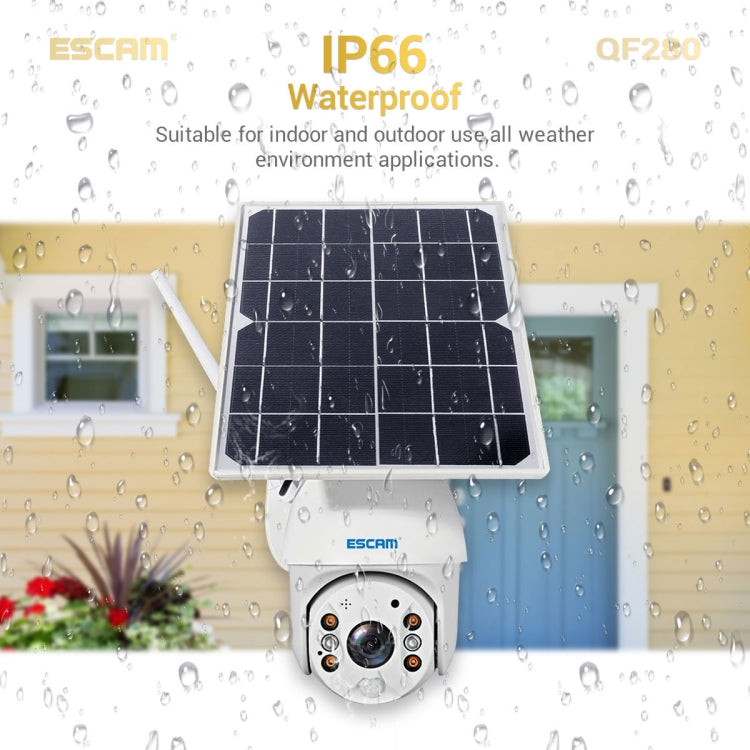 ESCAM QF280 HD 1080P IP66 Telecamera IP WiFi impermeabile con pannello solare PT senza batteria, supporto visione notturna/rilevamento movimento/scheda TF/audio bidirezionale, without Battery