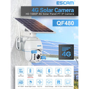 ESCAM QF480 Versione USA HD 1080P IP66 Impermeabile 4G Pannello solare PT Telecamera IP senza batteria, Supporto visione notturna/Rilevamento movimento/Scheda TF/Audio bidirezionale, without Battery(US Version)