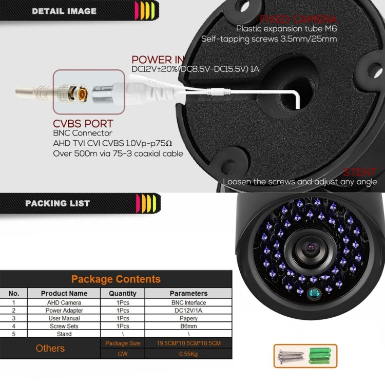 TV-635H2/A Telecamera AHD 1920x1080P impermeabile IP66, obiettivo con sensore CMOS da 1/2,7 pollici 2MP, rilevamento del movimento, visione notturna IR da 20 m, certificazione CE e RoHS, TV-635H2/A