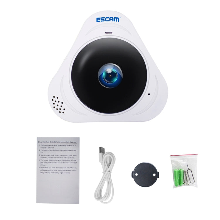 Telecamera IP WiFi ESCAM Q8 960P 360 gradi Fisheye 1.3MP, supporto rilevamento movimento/visione notturna, distanza IR: 5-10 m, spina AU, Q8 EU Plug, Q8 UK Plug, Q8 US Plug, Q8  AU Plug