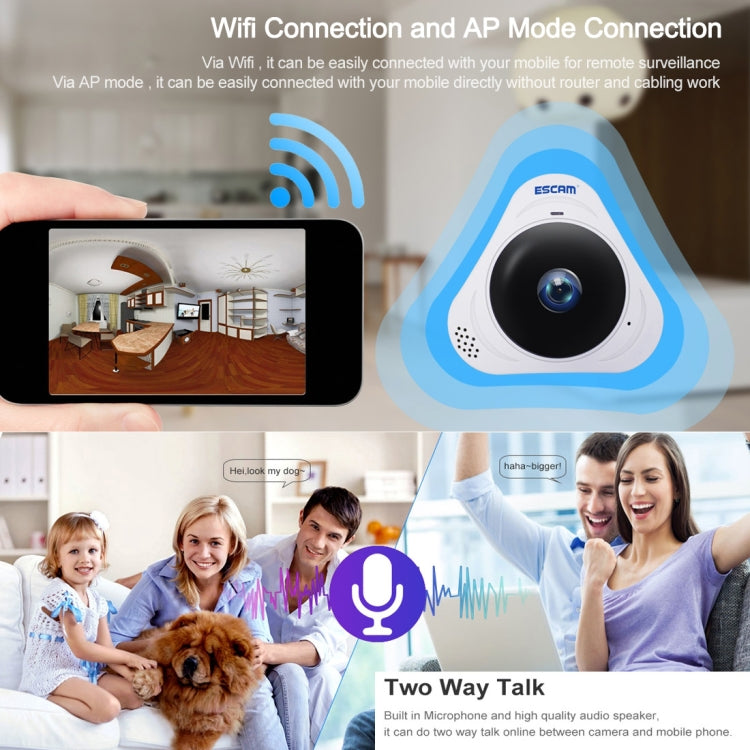 Telecamera IP WiFi ESCAM Q8 960P 360° Fisheye 1.3MP